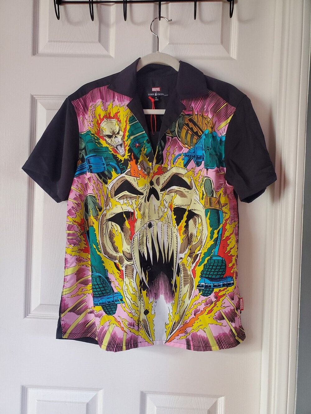 Teddy Fresh X Marvel Ghost Rider Camp Black Shirt Button-up Short Sleeves Small